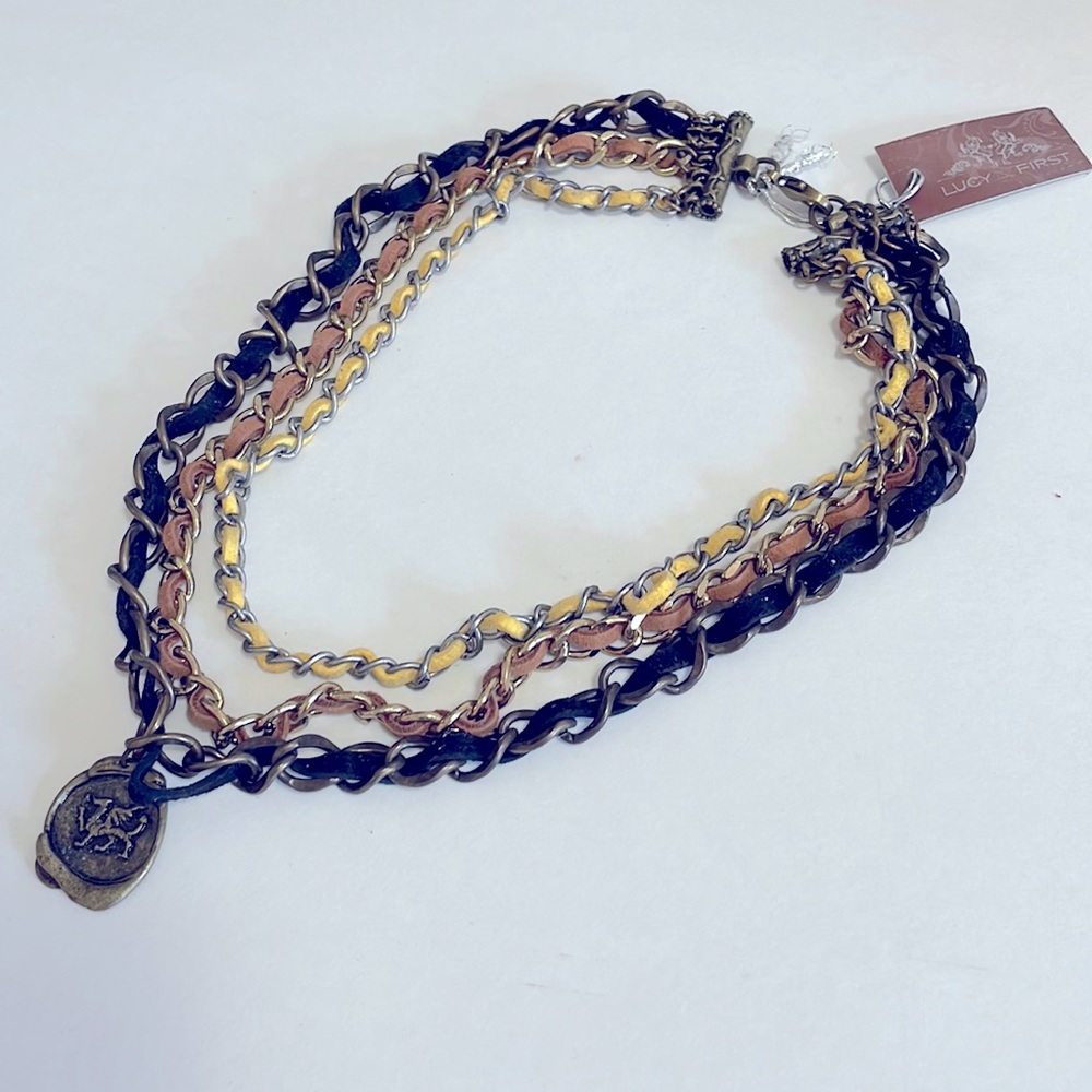 Lucy The First Necklace | Gaudy Multicolored Leather & Faux Wax Pendant